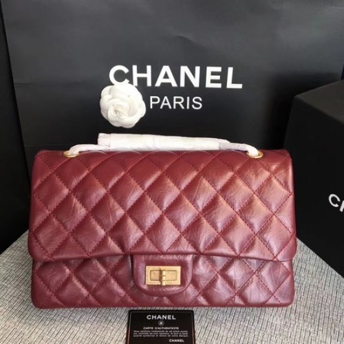 Chanel Flap Umhängetasche Wein Original Kalbsleder 277 Gold