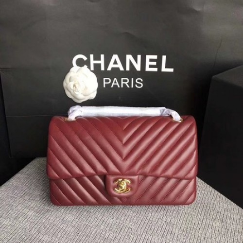 Chanel Flap Umhängetasche Wein Original Schafsleder CF1112V Gold