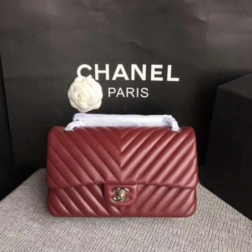 Chanel Flap Umhängetasche Wein Original Schaffell Leder CF1112V Silber