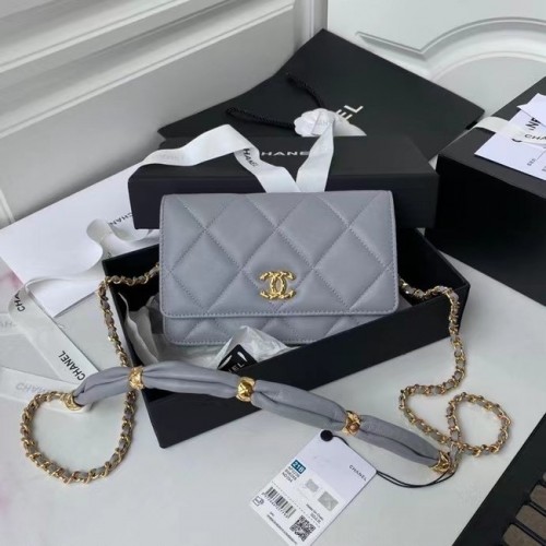 Chanel Flap Shoulder Bag Mini Original Leder AS2755 grau