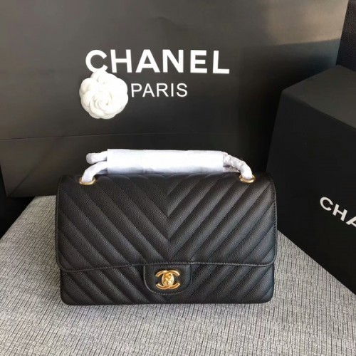 Chanel Flap Umhängetaschen Schwarz Original Kalbsleder CF1112 Gold