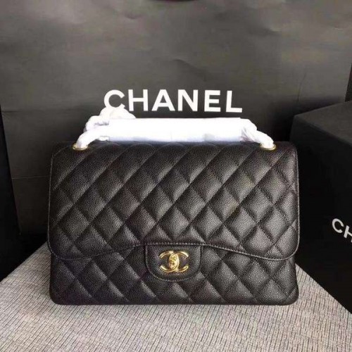 Chanel Flap Umhängetaschen Schwarz Original Kalbsleder CF1113 Gold