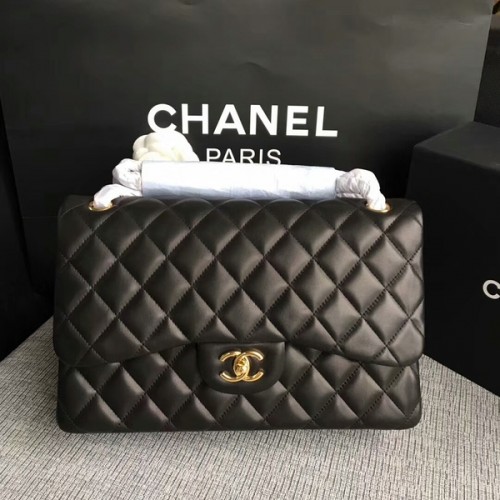 Chanel Flap Umhängetaschen Schwarz Original Lammnappa Leder CF1113 Glod