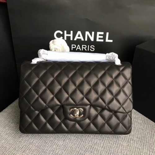 Chanel Flap Umhängetaschen Schwarz Original Lammleder CF1113 Silber