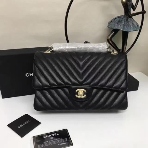 Chanel Flap Umhängetaschen Schwarzes Schafsleder A1112 Glod