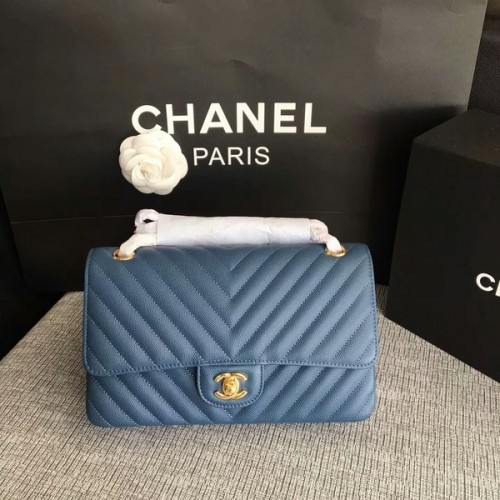 Chanel Flap Umhängetaschen Blau Original Kalbsleder CF1112 Gold