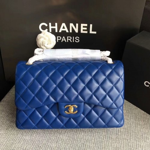 Chanel Flap Umhängetasche Blau Original Lammnappa Leder CF1113 Glod