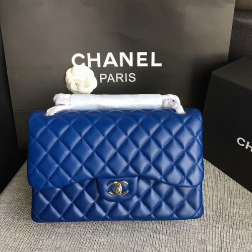 Chanel Flap Umhängetasche Blau Original Lammleder CF1113 Silber