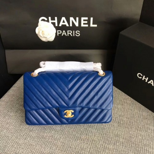 Chanel Flap Umhängetaschen Blau Original Schaffell CF1112 Gold