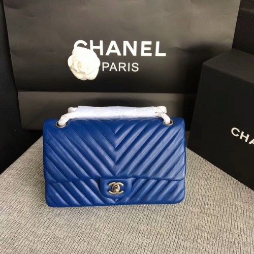 Chanel Flap Umhängetaschen Blau Original Schaffell CF1112 Silber