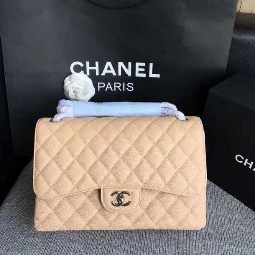 Chanel Flap Umhängetaschen Camel Original Kalbsleder CF1113 Silber
