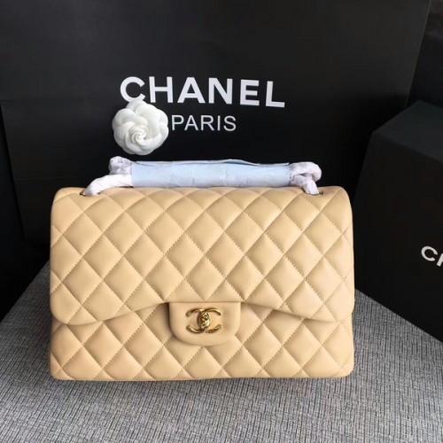 Chanel Flap Umhängetaschen Camel Original Lammnappa Leder CF1113 Glod