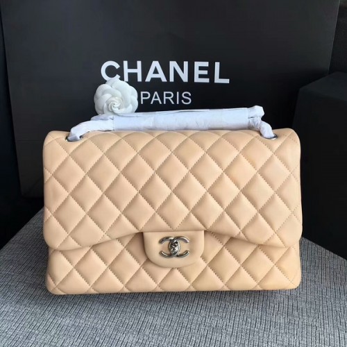 Chanel Umhängetaschen Camel Original Lammleder CF1113 Silber