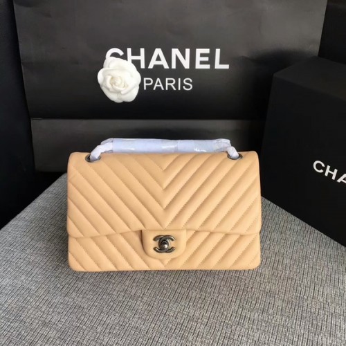 Chanel Flap Umhängetaschen Camel Original Schaffell CF1112 Silber