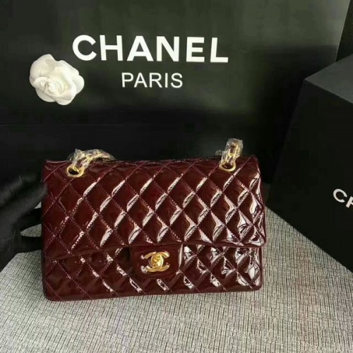 Chanel Flap Umhängetaschen Kaffee Original Lackleder CF1112 Gold