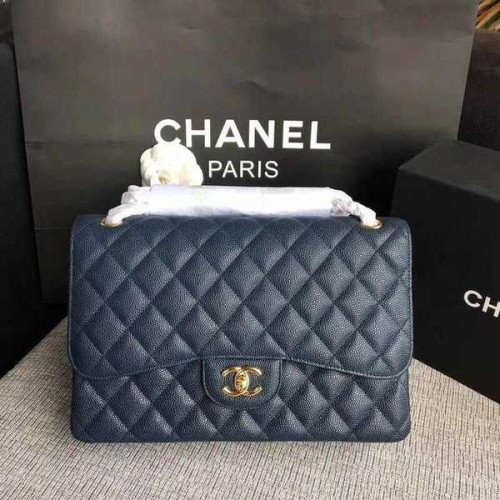 Chanel Flap Umhängetaschen Dunkelblau Original Kalbsleder CF1113 Gold