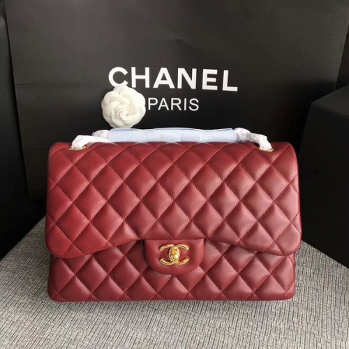 Chanel Flap Umhängetaschen Dunkelrot Original Lammnappa Leder CF1113 Glod