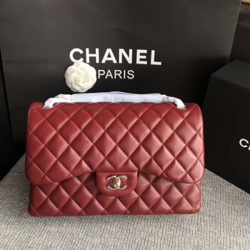 Chanel Flap Umhängetaschen Dunkelrot Original Lammnappa Leder CF1113 Silber