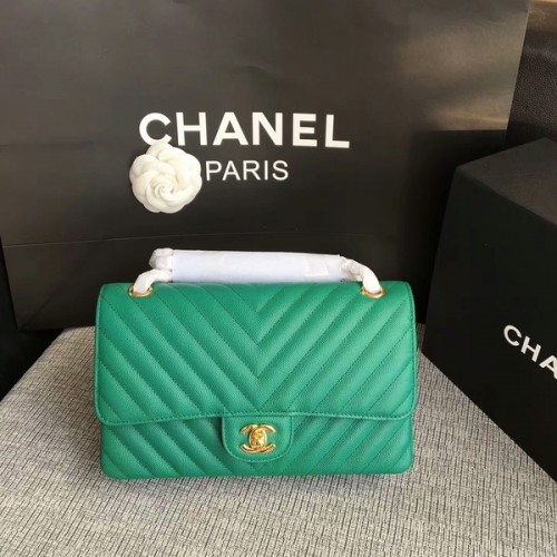 Chanel Flap Umhängetaschen Grün Original Kalbsleder CF1112 Gold