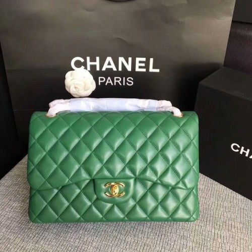 Chanel Flap Umhängetasche Grün Original Lammnappa Leder CF1113 Glod
