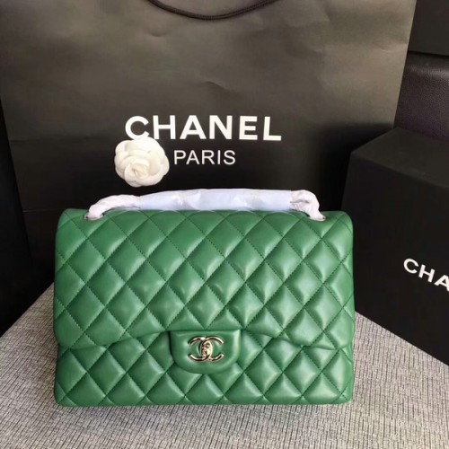 Chanel Flap Umhängetaschen Grün Original Lammleder CF1113 Silber