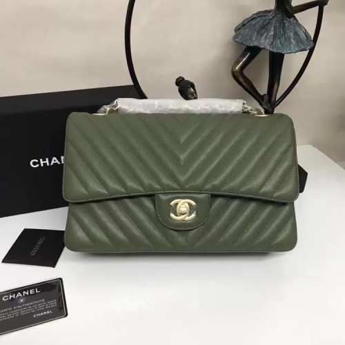 Chanel Flap Umhängetaschen Grünes Schafsleder A1112 Glod