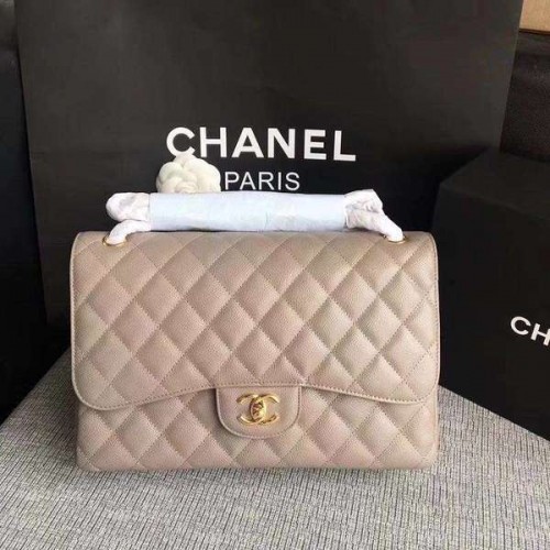 Chanel Flap Umhängetaschen Grau Original Kalbsleder CF1113 Gold