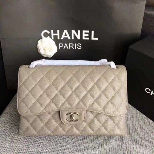 Chanel Flap Umhängetaschen Grau Original Kalbsleder CF1113 Silber