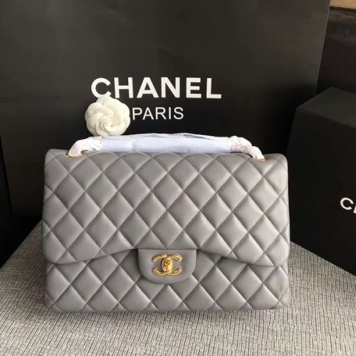 Chanel Flap Umhängetaschen Grau Original Lammleder CF1113 Glod