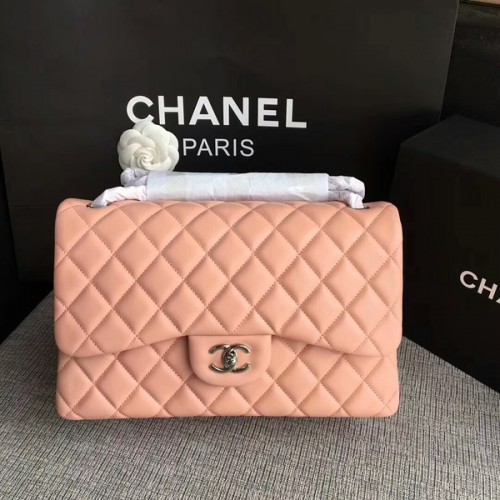 Chanel Flap Shoulder Bag Hellrosa Original Lammleder CF1113 Silber
