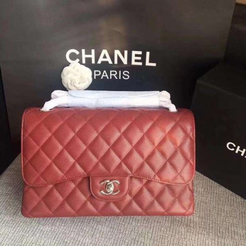 Chanel Flap Umhängetaschen Marroon Original Kalbsleder CF1113 Silber