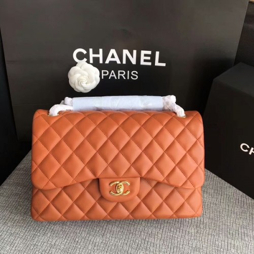 Chanel Flap Umhängetaschen Orange Original Lammnappa Leder CF1113 Glod
