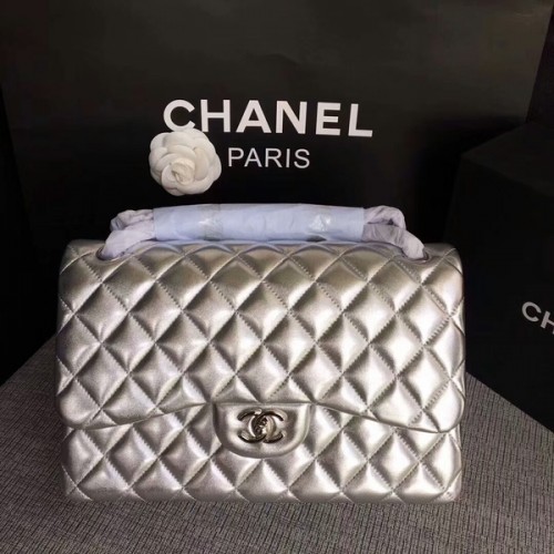 Chanel Flap Umhängetaschen Original Lammleder CF1113 Silber