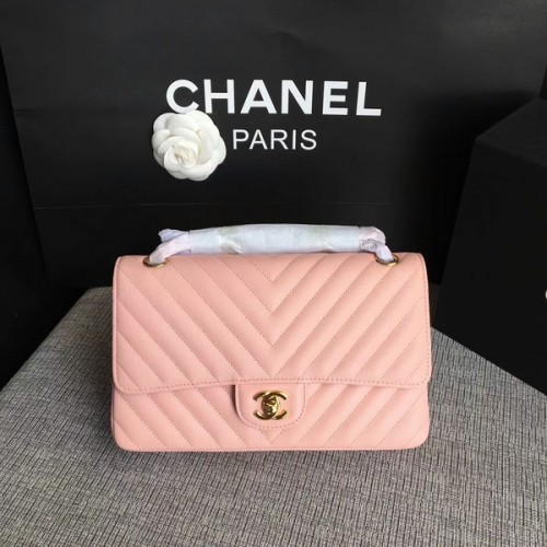 Chanel Flap Umhängetaschen Pink Original Kalbsleder CF1112 Gold
