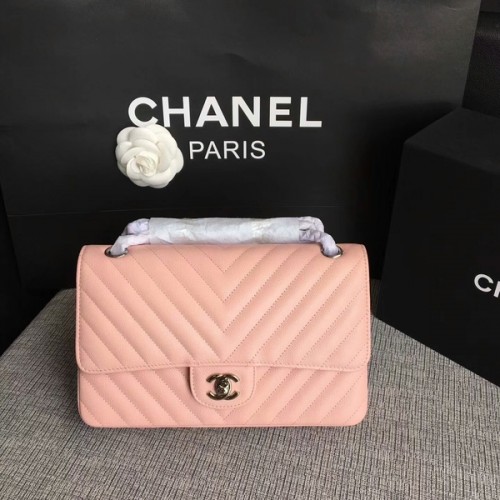 Chanel Flap Umhängetaschen Pink Original Kalbsleder CF1112 Silber