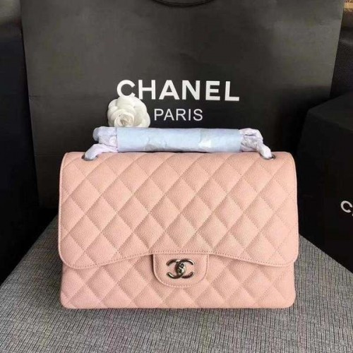 Chanel Flap Umhängetaschen Pink Original Kalbsleder CF1113 Silber