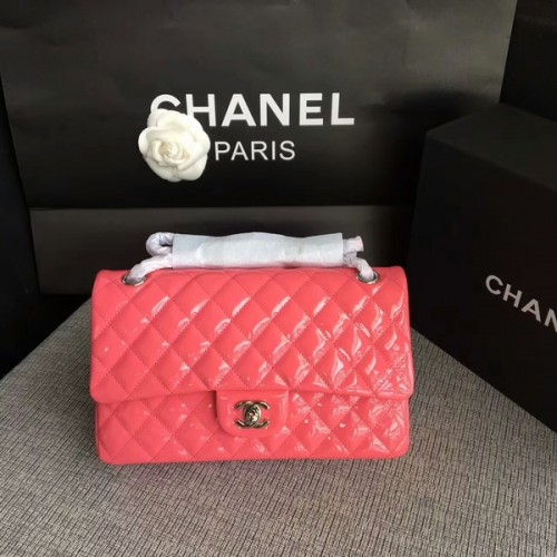 Chanel Flap Umhängetasche Pink Original Lackleder CF1112 Silber
