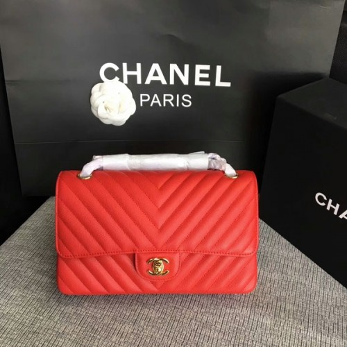 Chanel Flap Umhängetaschen Rot Original Kalbsleder CF1112 Gold