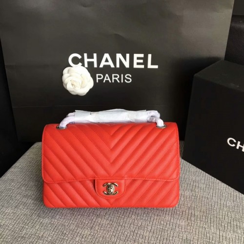 Chanel Flap Umhängetaschen Rot Original Kalbsleder CF1112 Silber