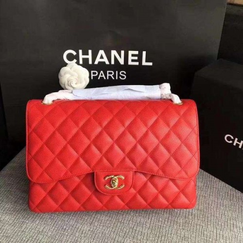 Chanel Flap Umhängetaschen Rot Original Kalbsleder CF1113 Gold