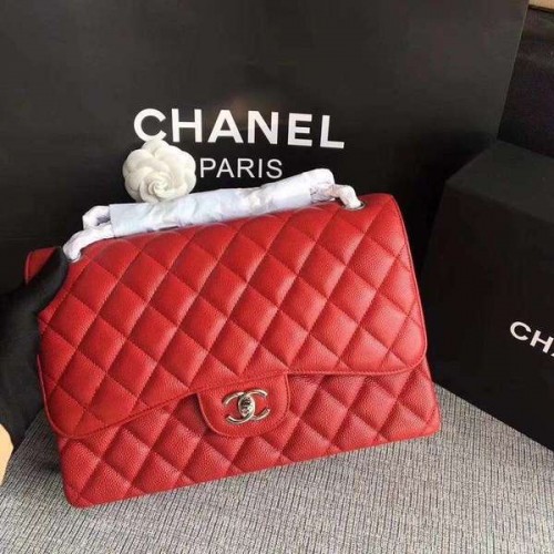Chanel Flap Umhängetaschen Rot Original Kalbsleder CF1113 Silber