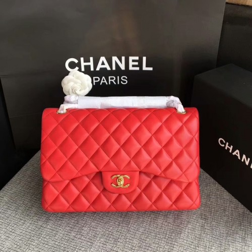 Chanel Flap Schultertasche Rot Original Lammnappa Leder CF1113 Glod