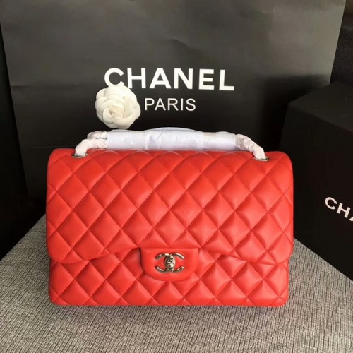 Chanel Flap Umhängetaschen Rot Original Lammleder CF1113 Silber