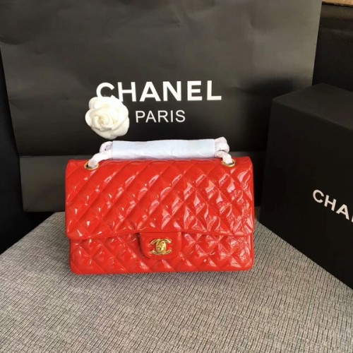 Chanel Flap Umhängetaschen Rot Original Lackleder CF1112 Gold