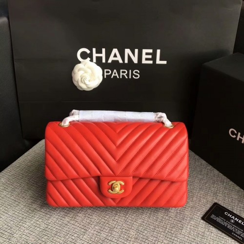 Chanel Flap Umhängetaschen Rot Original Schaffell CF1112 Gold