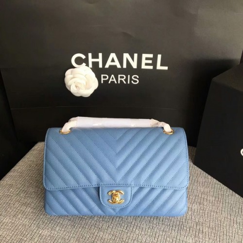 Chanel Flap Umhängetasche Himmelblau Original Kalbsleder CF1112 Gold