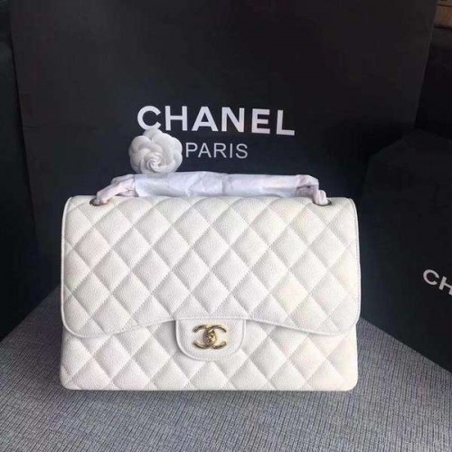 Chanel Flap Umhängetaschen Weiß Original Kalbsleder CF1113 Gold