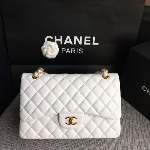 Chanel Flap Umhängetaschen Weiß Original Lammnappa Leder CF1113 Glod