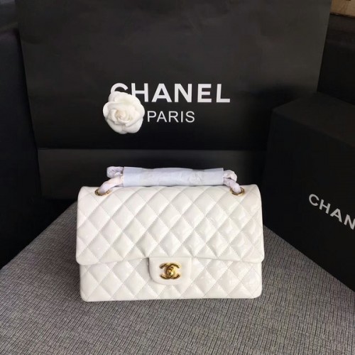 Chanel Flap Umhängetaschen Weiß Original Lackleder CF1112 Gold