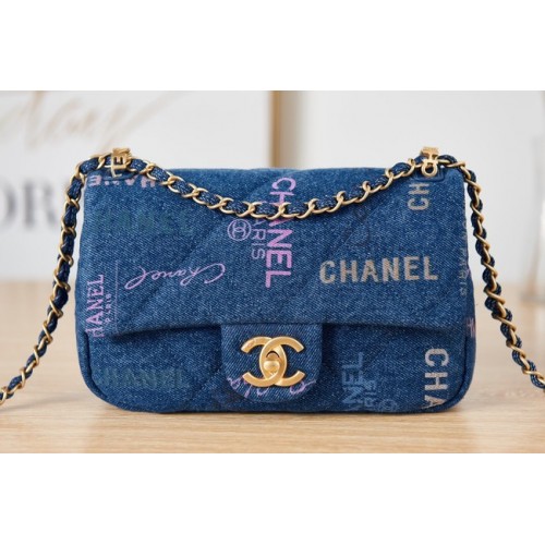 Chanel Flap Denim Umhängetasche AS3134 blau